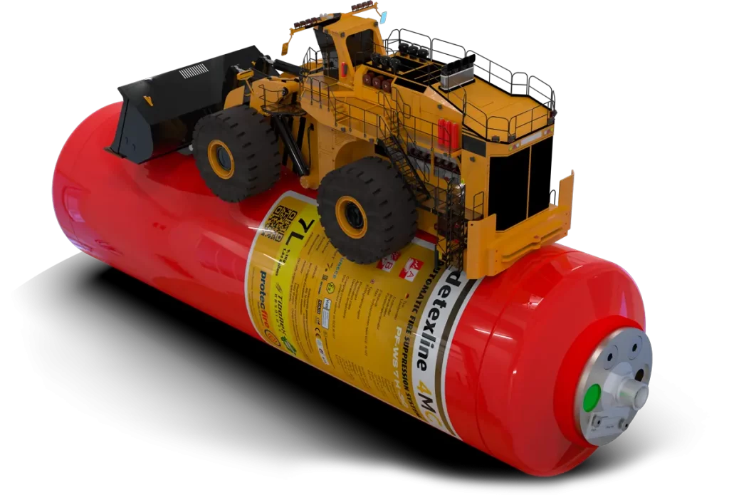 sistema de extinción de incendios para vehículos de minería y construcción