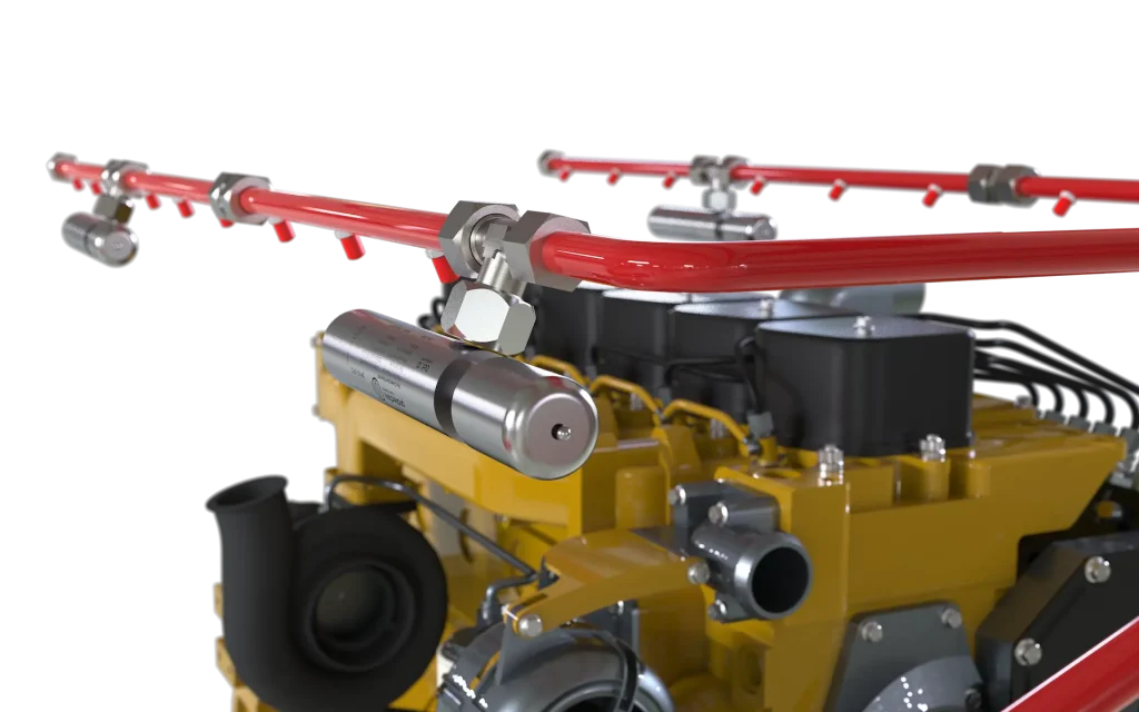 detexline fire suppression system close up on engine