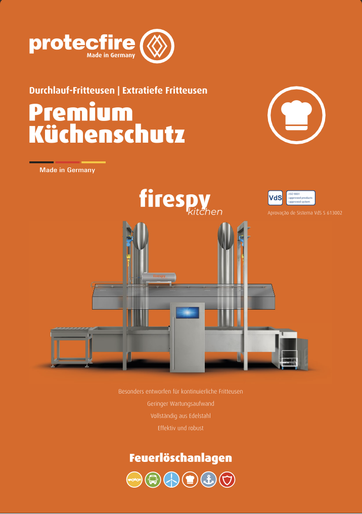 Continuous Fryers fire suppression system brochure from protecfire